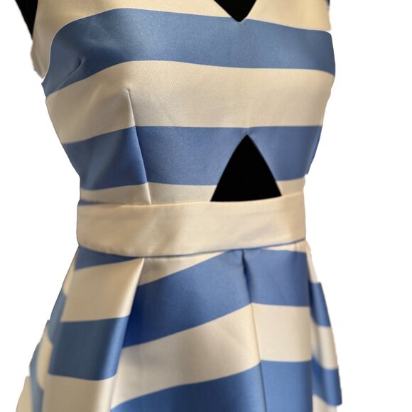 Topshop Blue White Stripe Cutout Mini Dress Size 6 Fitted Sleeveless V-Neck - Picture 5 of 9